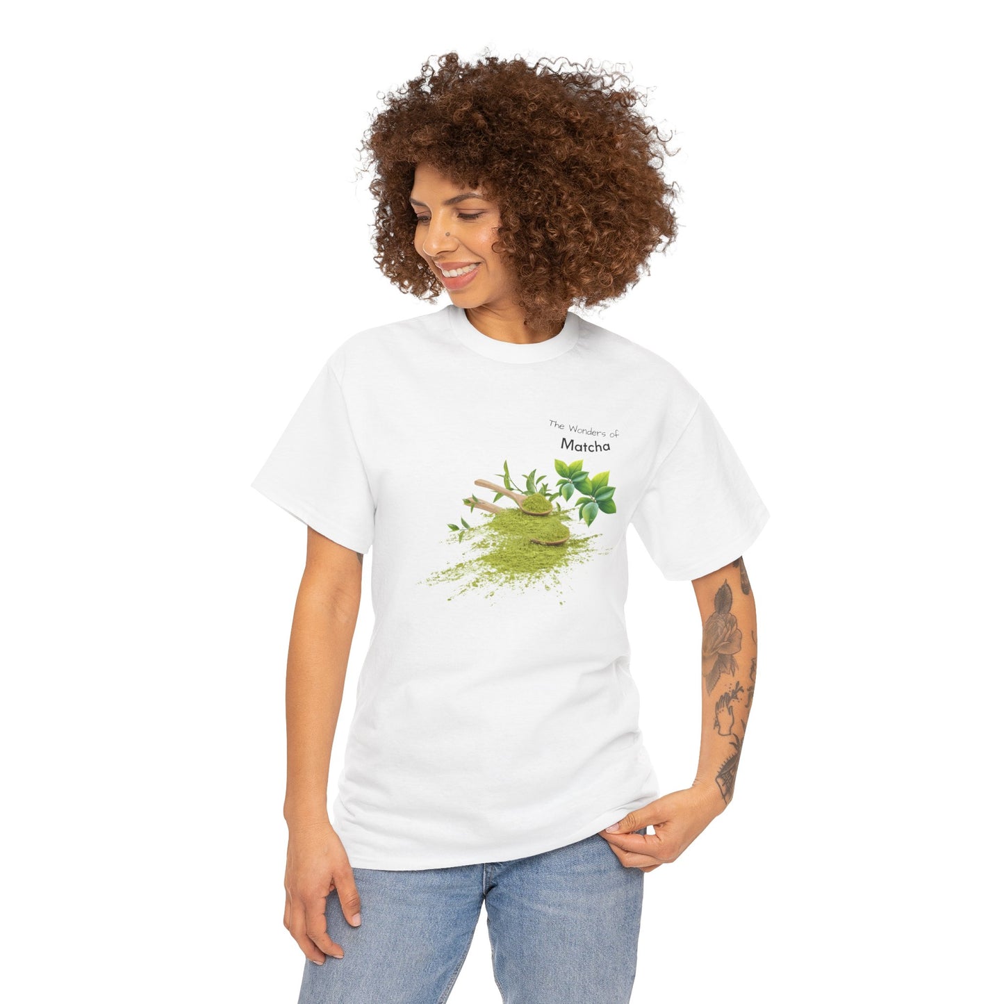 Matcha Tee  ( Simple )- The Wonders of Matcha Powder Unisex Heavy Cotton Shirt