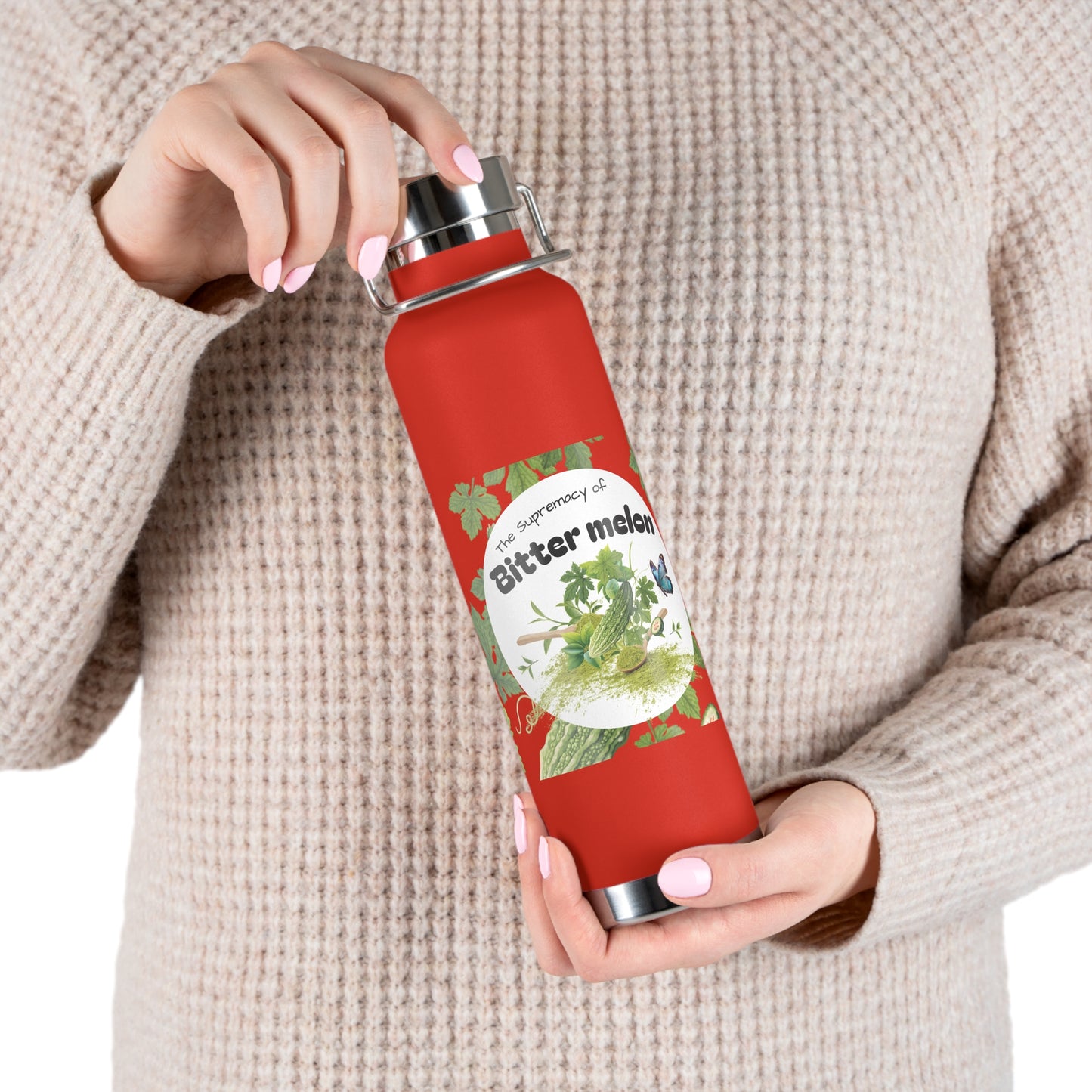 Insulated Water Bottle – 'Bitter Melon' Botanical Copper Vacuum 22oz