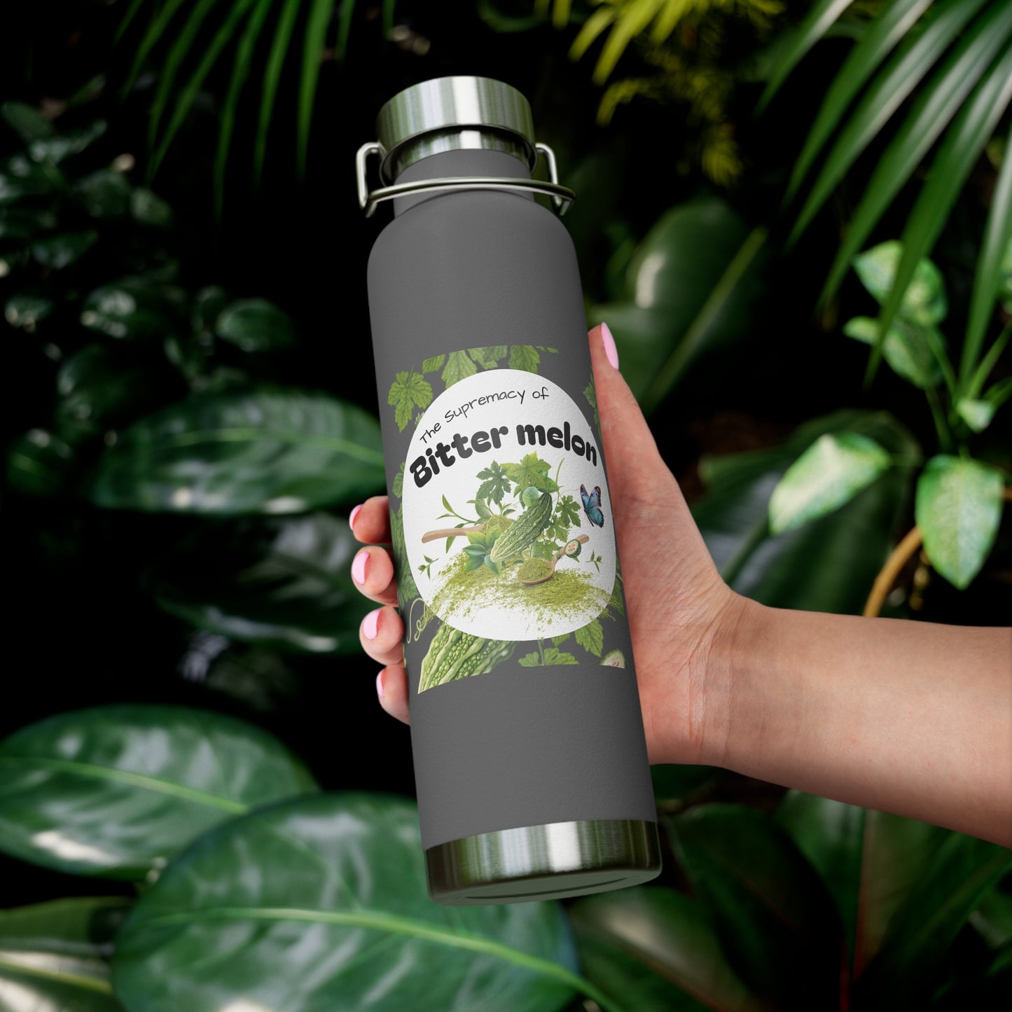Insulated Water Bottle – 'Bitter Melon' Botanical Copper Vacuum 22oz