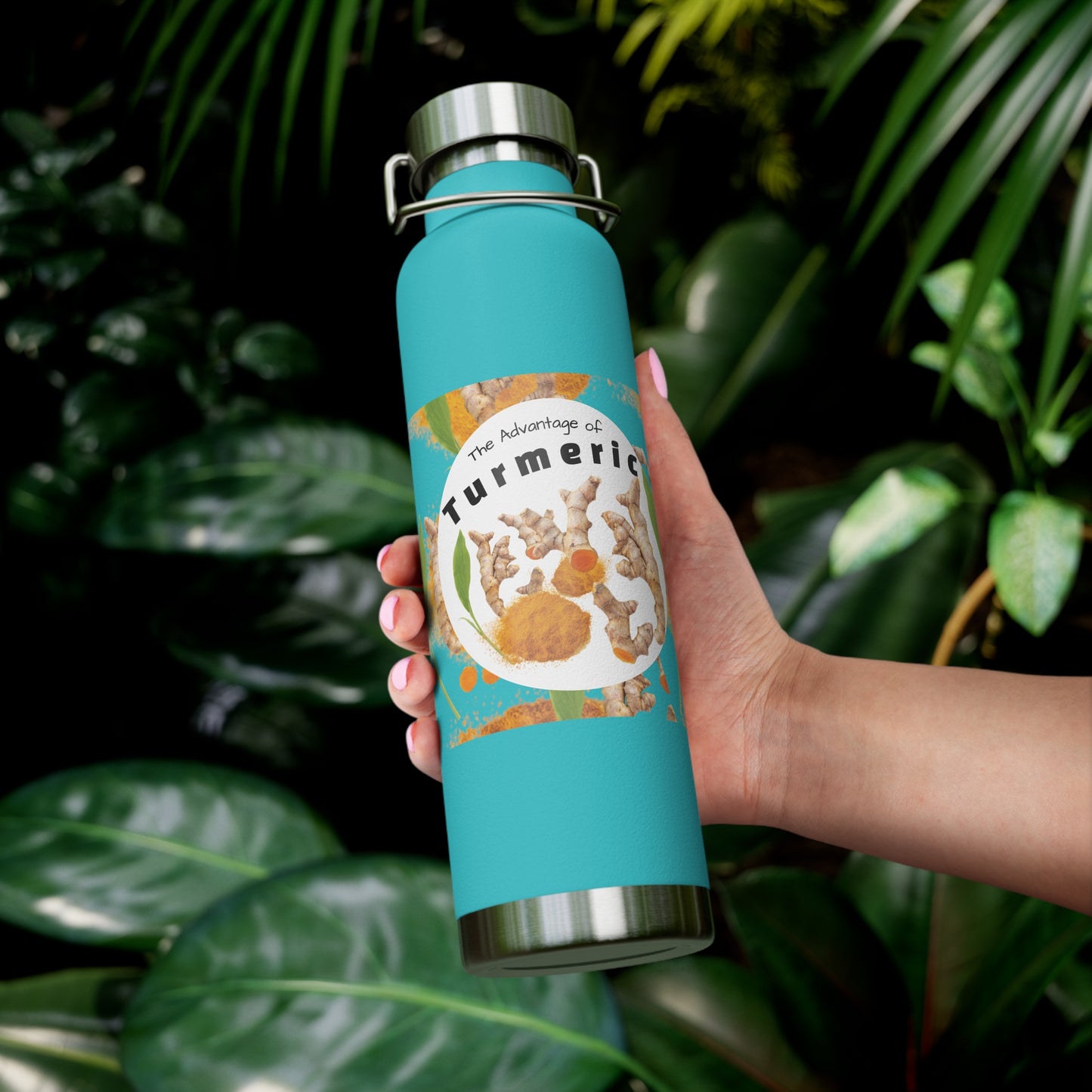 Insulated Water Bottle  "The Advantage of Turmeric "  Botanical Copper Vacuum 22oz