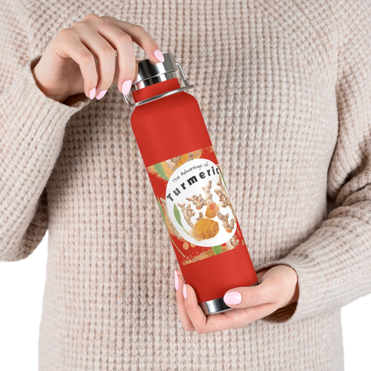 Insulated Water Bottle  "The Advantage of Turmeric "  Botanical Copper Vacuum 22oz