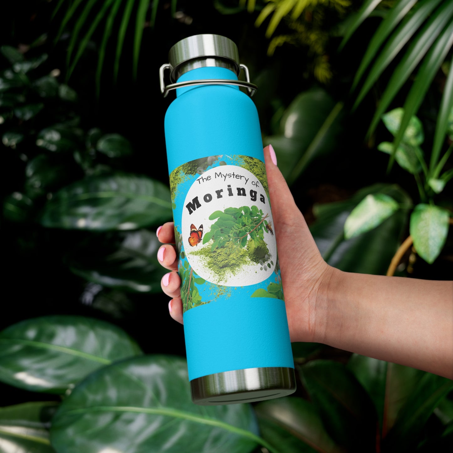 Insulated Water Bottle – ' The Mystery of Moringa ' Botanical Copper Vacuum 22oz